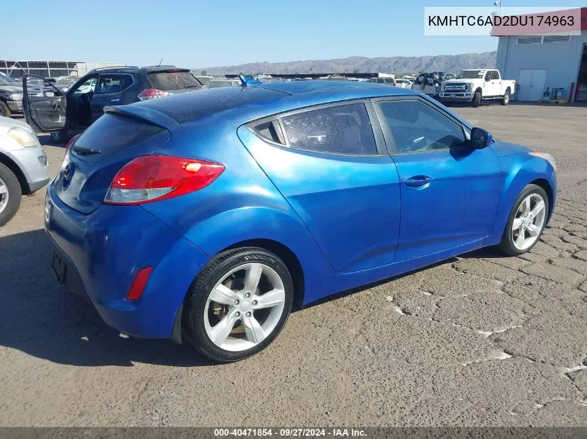 2013 Hyundai Veloster Base W/Gray VIN: KMHTC6AD2DU174963 Lot: 40471854