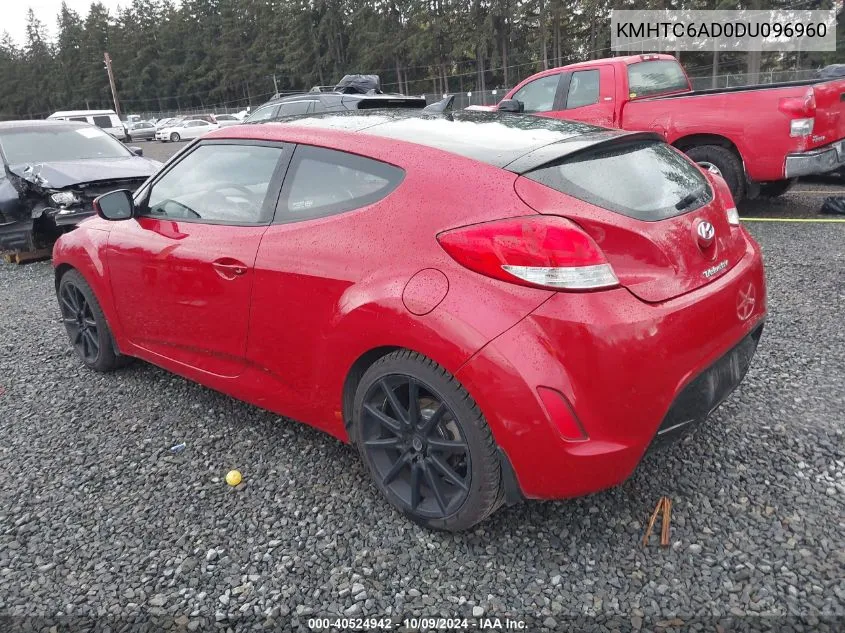 2013 Hyundai Veloster Base W/Black VIN: KMHTC6AD0DU096960 Lot: 40524942