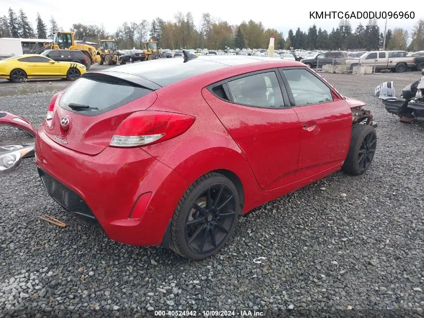 2013 Hyundai Veloster Base W/Black VIN: KMHTC6AD0DU096960 Lot: 40524942