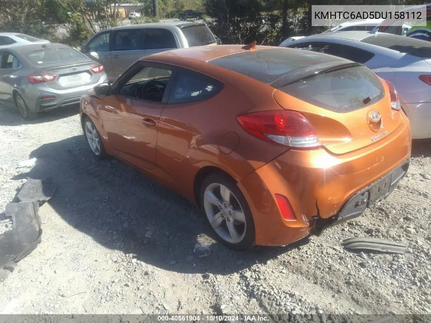 2013 Hyundai Veloster Base W/Black VIN: KMHTC6AD5DU158112 Lot: 40561904