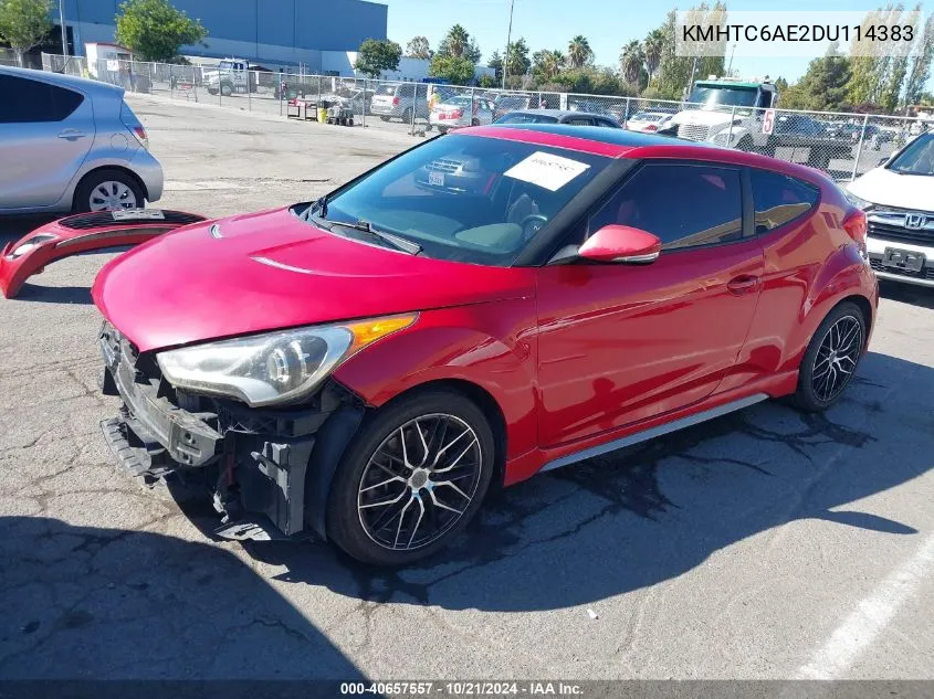 2013 Hyundai Veloster Turbo W/Black VIN: KMHTC6AE2DU114383 Lot: 40657557