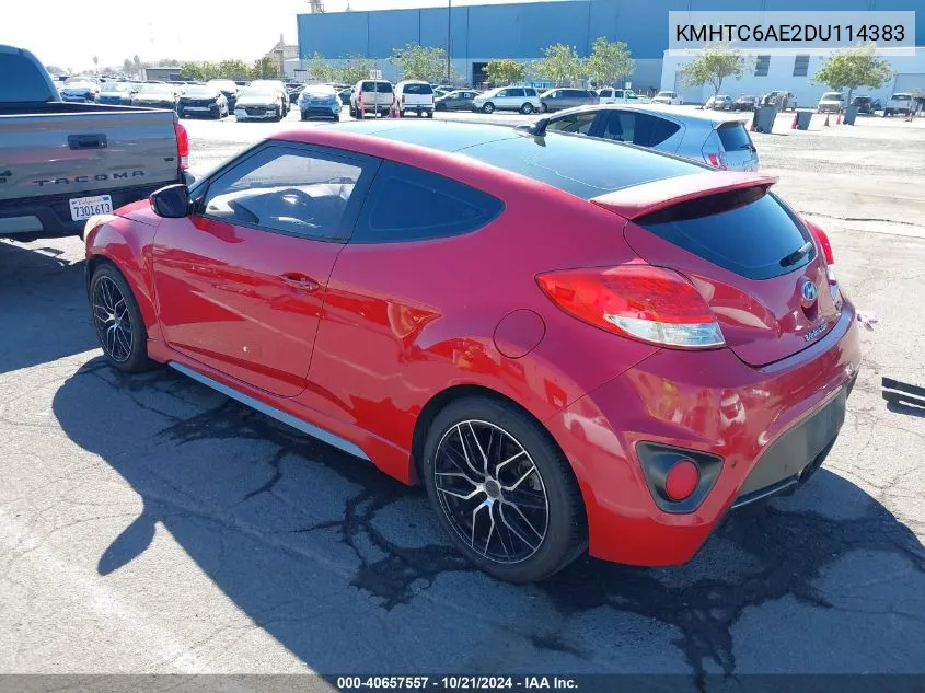 2013 Hyundai Veloster Turbo W/Black VIN: KMHTC6AE2DU114383 Lot: 40657557