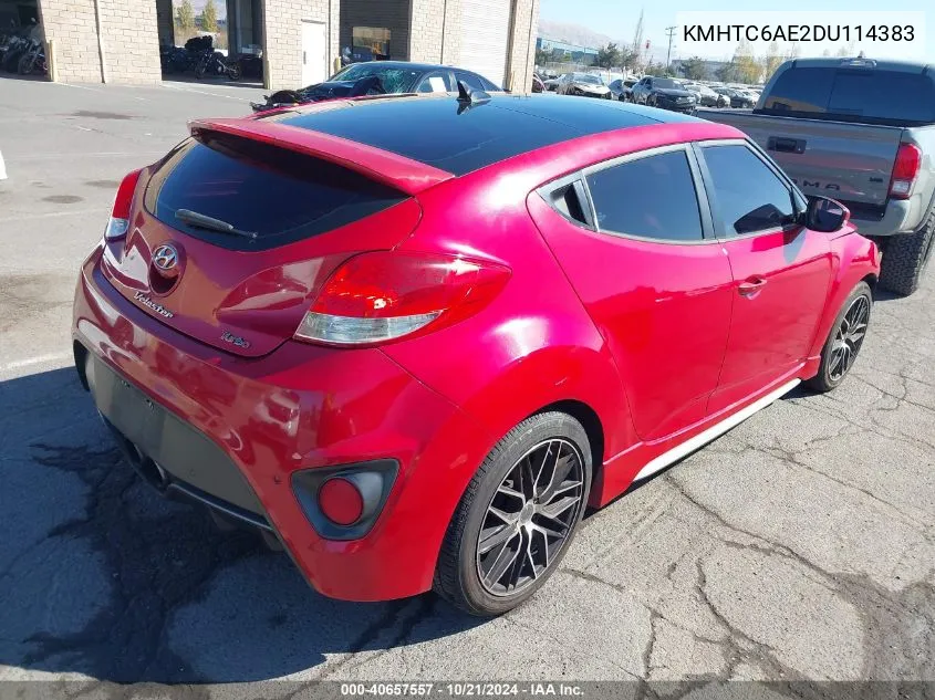 2013 Hyundai Veloster Turbo W/Black VIN: KMHTC6AE2DU114383 Lot: 40657557