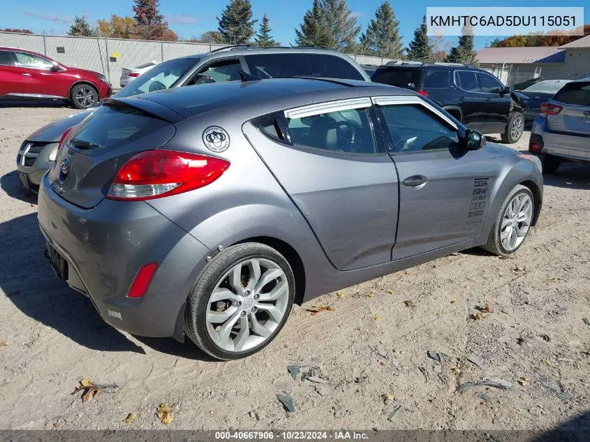 2013 Hyundai Veloster Base W/Black VIN: KMHTC6AD5DU115051 Lot: 40667906