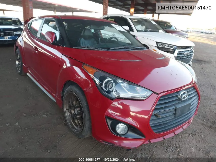 2013 Hyundai Veloster Turbo W/Black VIN: KMHTC6AE6DU151470 Lot: 40681277