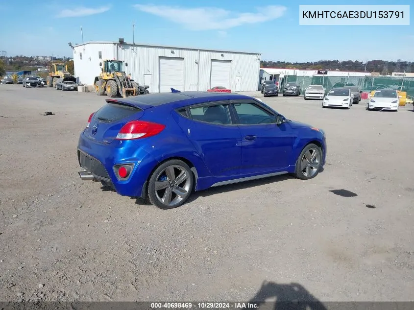 2013 Hyundai Veloster Turbo W/Black VIN: KMHTC6AE3DU153791 Lot: 40698469