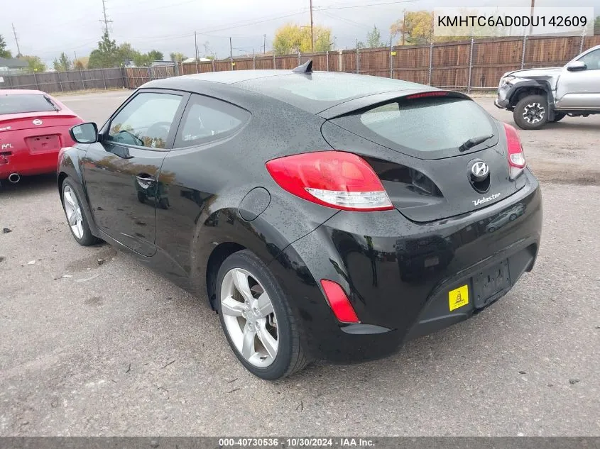 2013 Hyundai Veloster Base W/Black VIN: KMHTC6AD0DU142609 Lot: 40730536