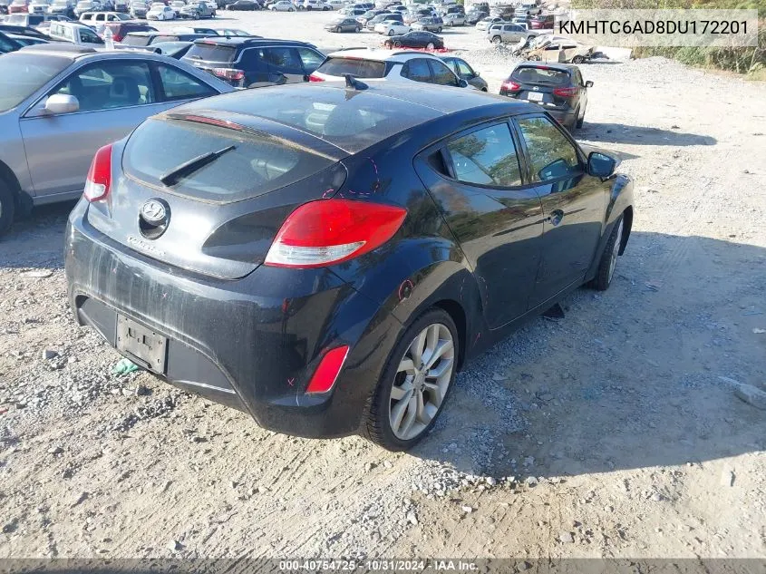 2013 Hyundai Veloster Base W/Black VIN: KMHTC6AD8DU172201 Lot: 40754725