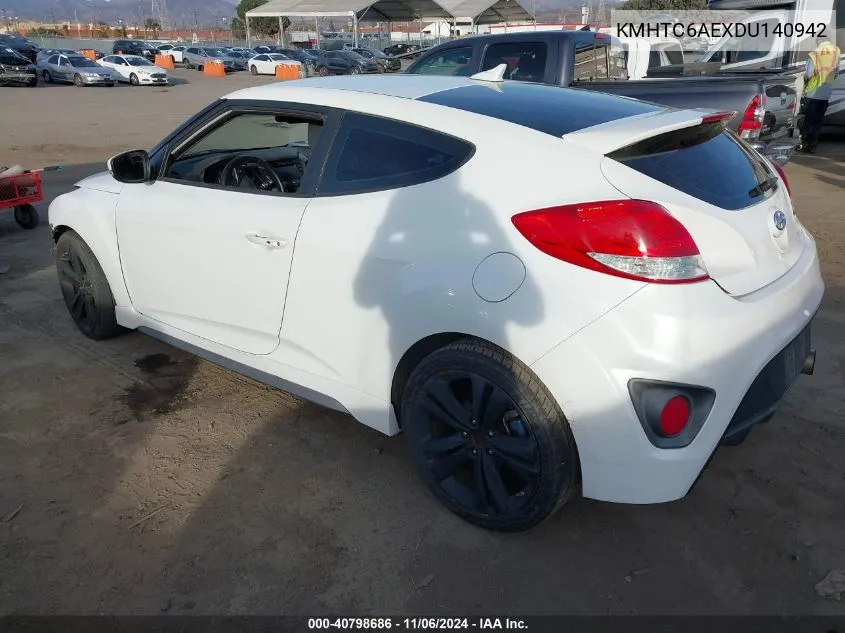 2013 Hyundai Veloster Turbo W/Black VIN: KMHTC6AEXDU140942 Lot: 40798686