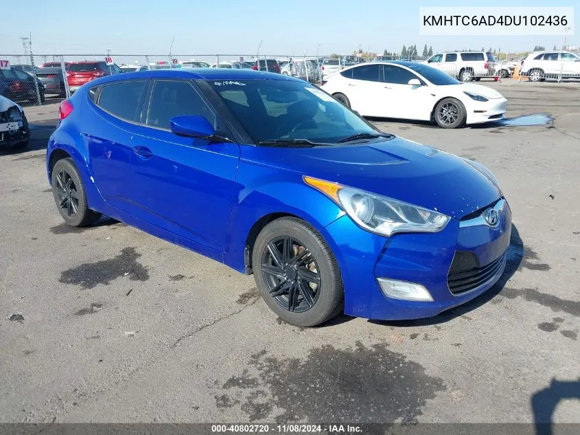 2013 Hyundai Veloster Base W/Black VIN: KMHTC6AD4DU102436 Lot: 40802720