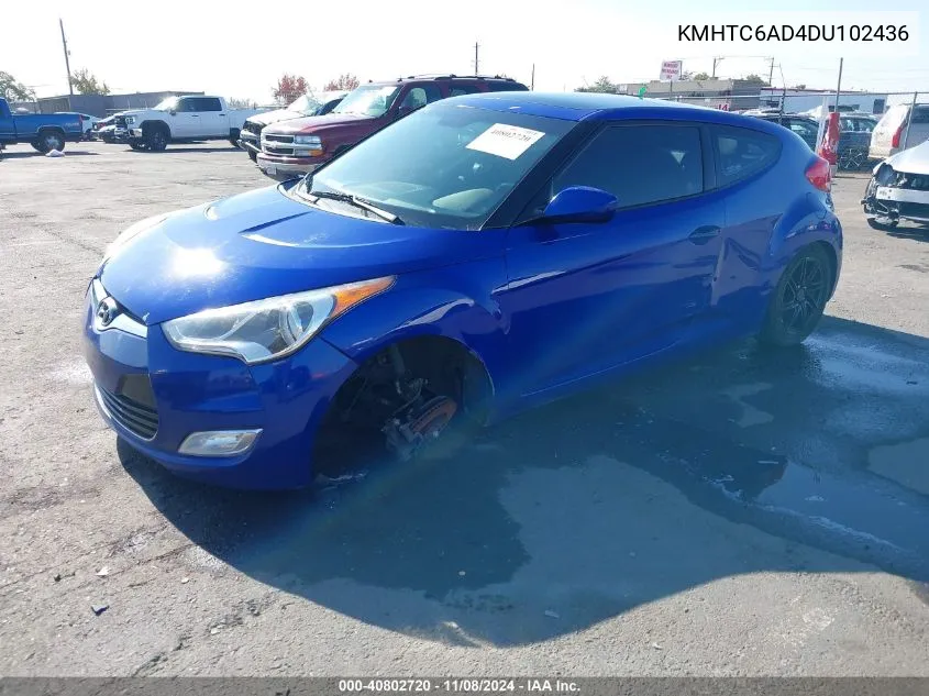 2013 Hyundai Veloster Base W/Black VIN: KMHTC6AD4DU102436 Lot: 40802720