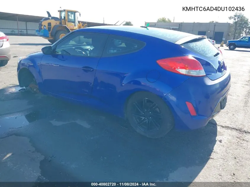 2013 Hyundai Veloster Base W/Black VIN: KMHTC6AD4DU102436 Lot: 40802720