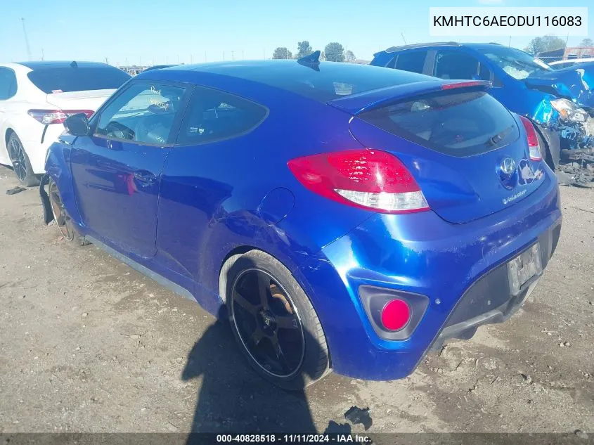 2013 Hyundai Veloster Turbo VIN: KMHTC6AEODU116083 Lot: 40828518