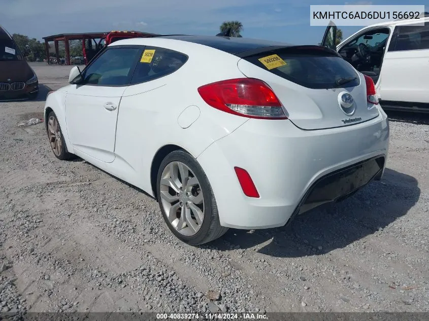 2013 Hyundai Veloster Base W/Gray VIN: KMHTC6AD6DU156692 Lot: 40839274