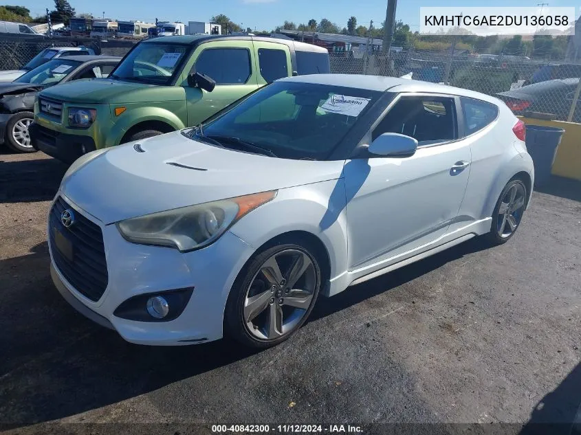 2013 Hyundai Veloster Turbo W/Blue VIN: KMHTC6AE2DU136058 Lot: 40842300