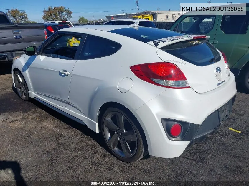 2013 Hyundai Veloster Turbo W/Blue VIN: KMHTC6AE2DU136058 Lot: 40842300