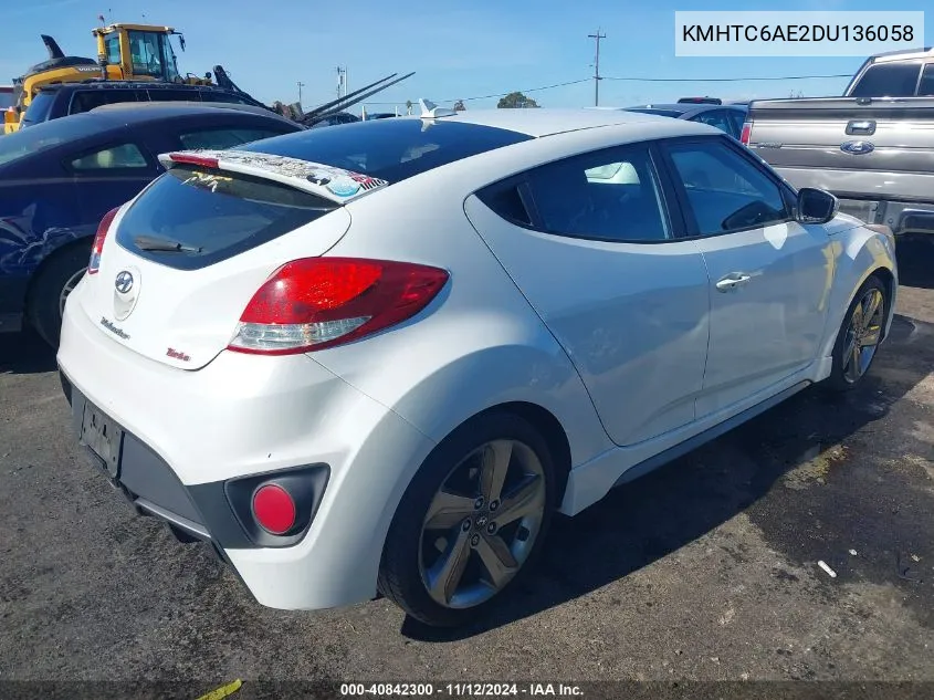 2013 Hyundai Veloster Turbo W/Blue VIN: KMHTC6AE2DU136058 Lot: 40842300