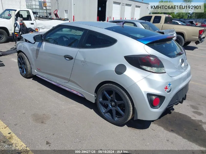 2014 Hyundai Veloster Turbo W/Black VIN: KMHTC6AE1EU192901 Lot: 39427125