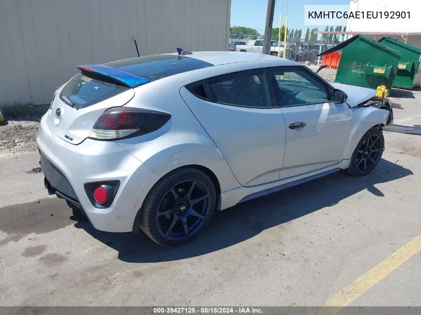 2014 Hyundai Veloster Turbo W/Black VIN: KMHTC6AE1EU192901 Lot: 39427125