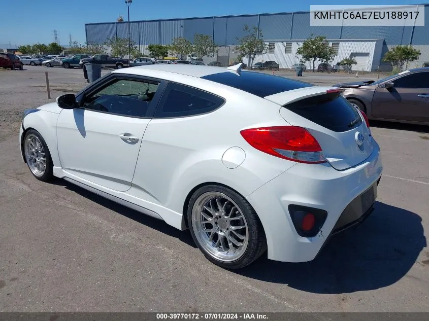 2014 Hyundai Veloster Turbo W/Black VIN: KMHTC6AE7EU188917 Lot: 39770172