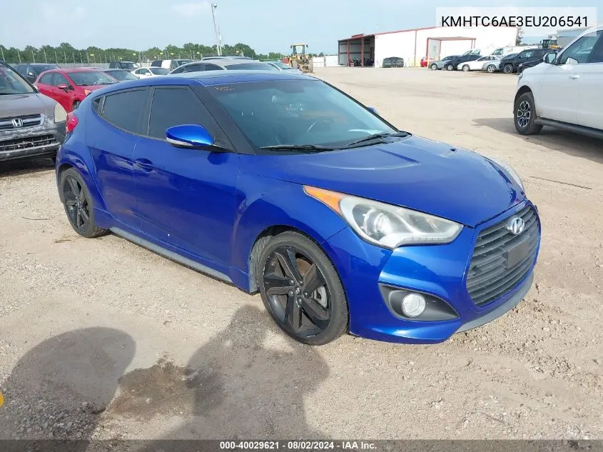 2014 Hyundai Veloster Turbo W/Black VIN: KMHTC6AE3EU206541 Lot: 40029621