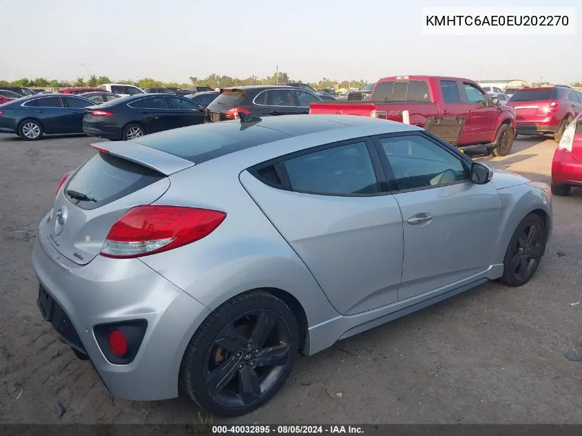 2014 Hyundai Veloster Turbo W/Blue VIN: KMHTC6AE0EU202270 Lot: 40033344