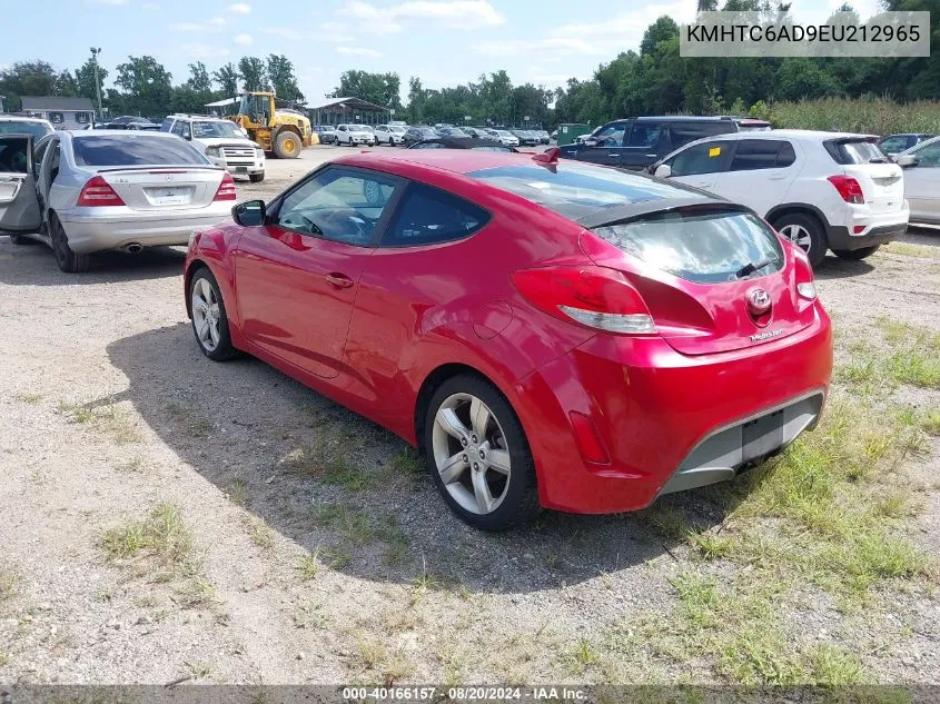 2014 Hyundai Veloster Base W/Black VIN: KMHTC6AD9EU212965 Lot: 40166157