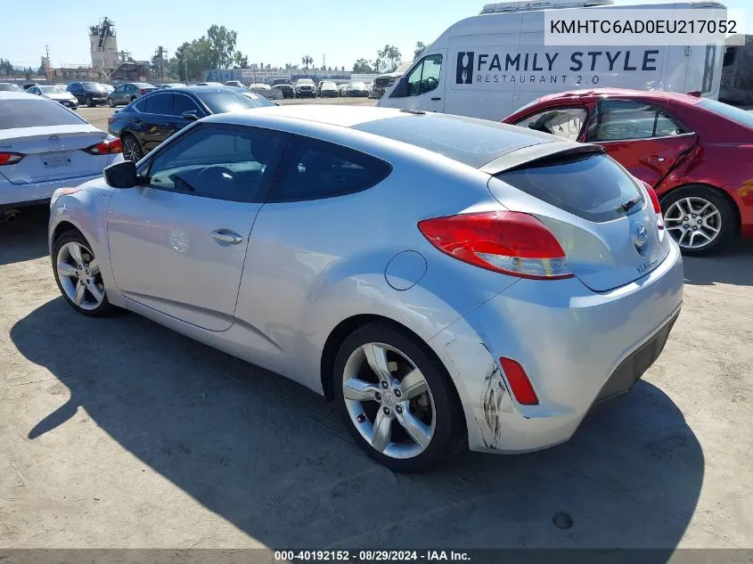 2014 Hyundai Veloster Base W/Black/Base W/Gray/Base W/Red/Re:flex W/Black/Re:flex W/Red VIN: KMHTC6AD0EU217052 Lot: 40192152