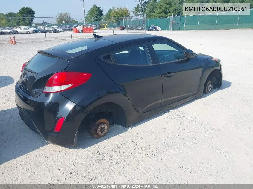 2014 Hyundai Veloster Base W/Black VIN: KMHTC6AD0EU210361 Lot: 40247481