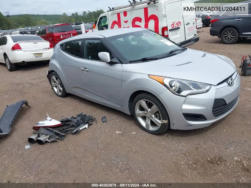 2014 Hyundai Veloster Base W/Black VIN: KMHTC6AD3EU204411 Lot: 40303878