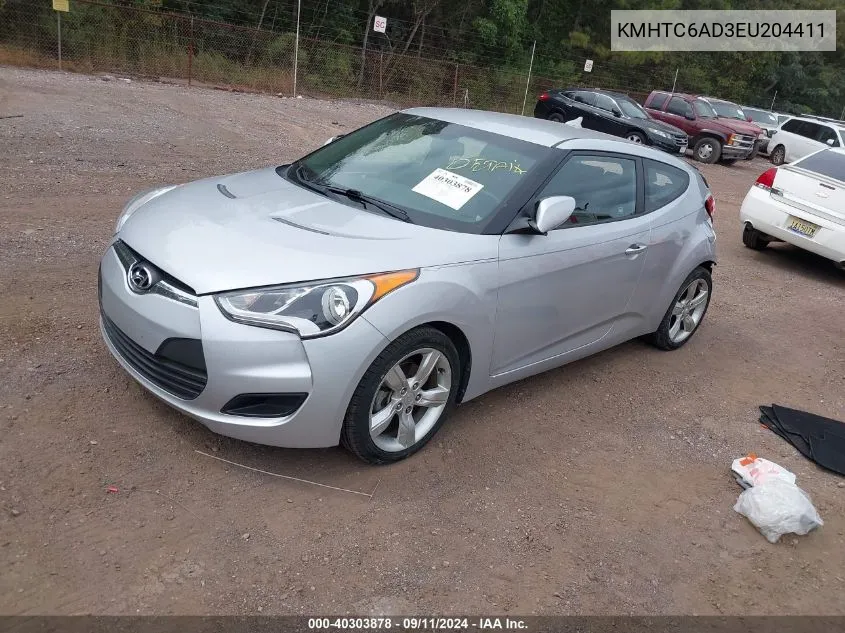 2014 Hyundai Veloster Base W/Black VIN: KMHTC6AD3EU204411 Lot: 40303878