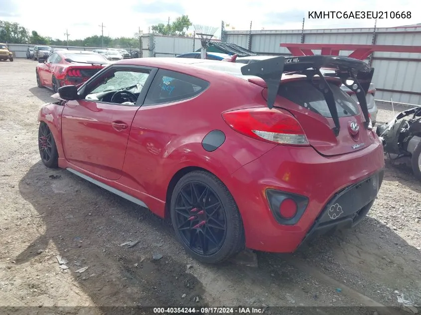 2014 Hyundai Veloster Turbo W/Black VIN: KMHTC6AE3EU210668 Lot: 40354244