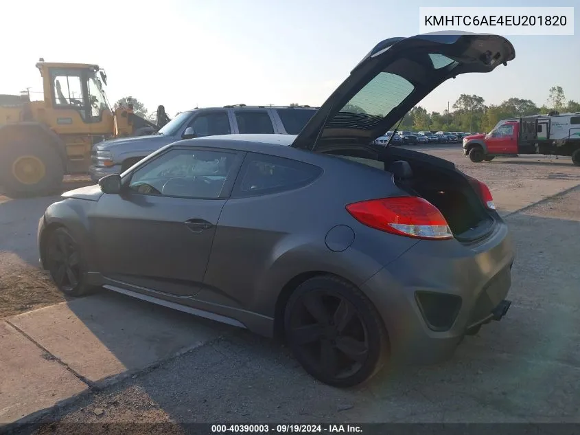 2014 Hyundai Veloster Turbo W/Black VIN: KMHTC6AE4EU201820 Lot: 40390003