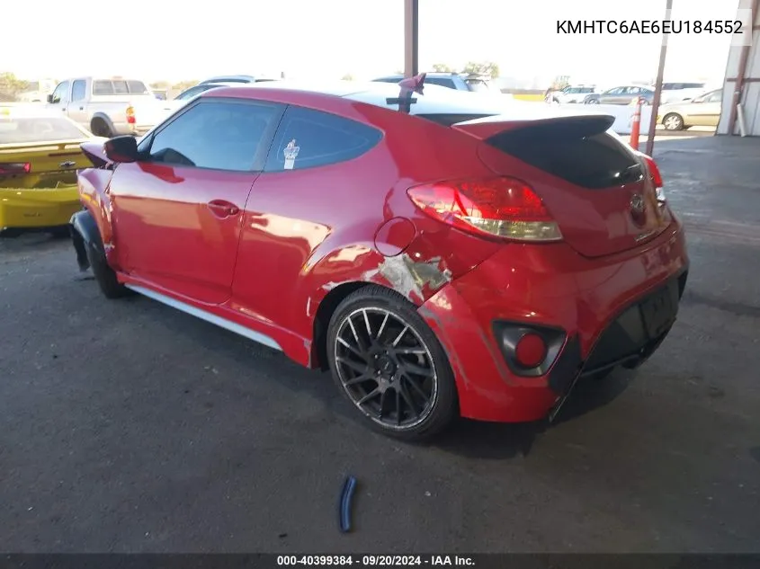 2014 Hyundai Veloster Turbo W/Black VIN: KMHTC6AE6EU184552 Lot: 40399384