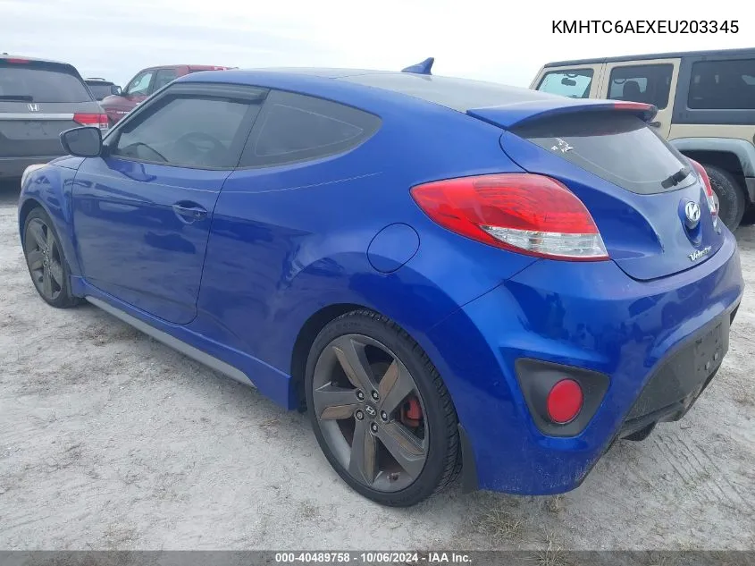 2014 Hyundai Veloster Turbo VIN: KMHTC6AEXEU203345 Lot: 40489758