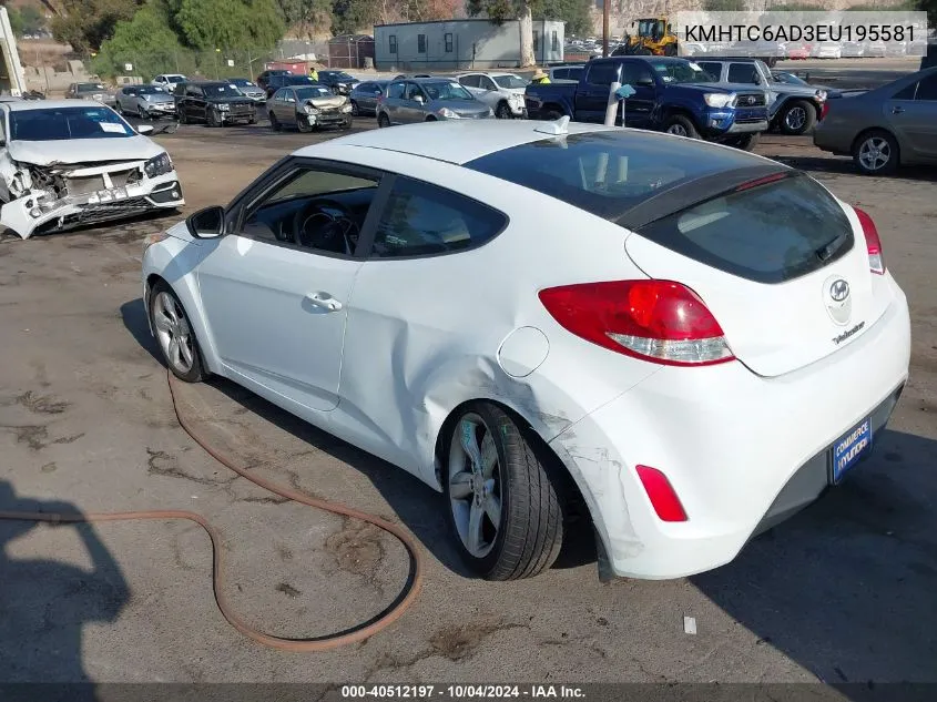 2014 Hyundai Veloster Base W/Gray VIN: KMHTC6AD3EU195581 Lot: 40512197