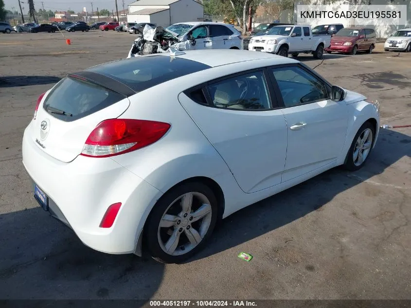 2014 Hyundai Veloster Base W/Gray VIN: KMHTC6AD3EU195581 Lot: 40512197