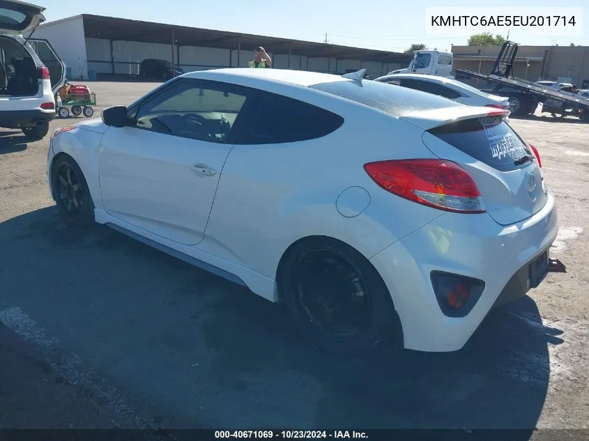 2014 Hyundai Veloster Turbo W/Black VIN: KMHTC6AE5EU201714 Lot: 40671069