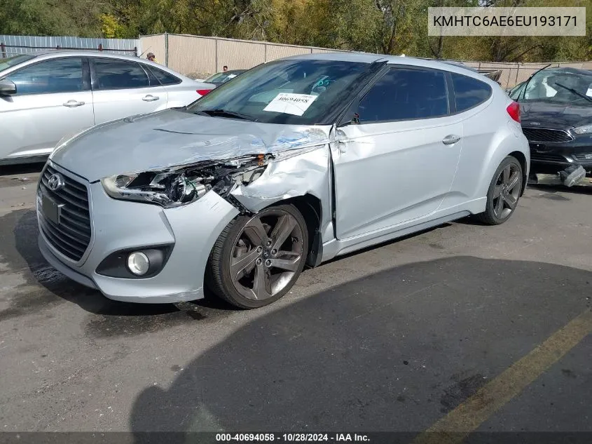 2014 Hyundai Veloster Turbo VIN: KMHTC6AE6EU193171 Lot: 40694058