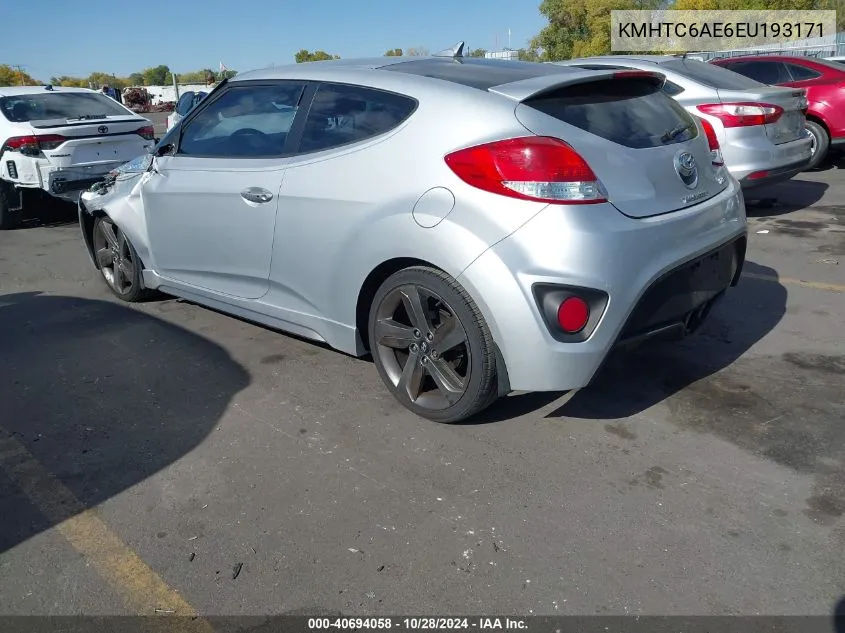 2014 Hyundai Veloster Turbo VIN: KMHTC6AE6EU193171 Lot: 40694058