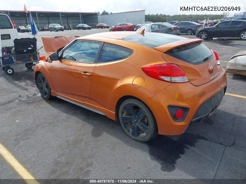 2014 Hyundai Veloster Turbo W/Black VIN: KMHTC6AE2EU206949 Lot: 40787570