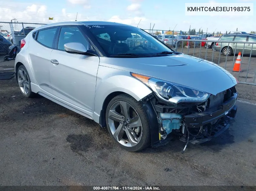 2014 Hyundai Veloster Turbo W/Black VIN: KMHTC6AE3EU198375 Lot: 40871764