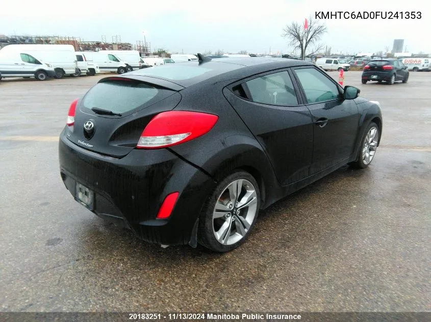 2015 Hyundai Veloster VIN: KMHTC6AD0FU241353 Lot: 20183251