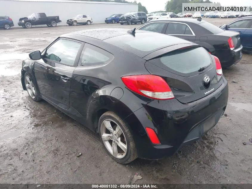 2015 Hyundai Veloster VIN: KMHTC6AD4FU240187 Lot: 40051332