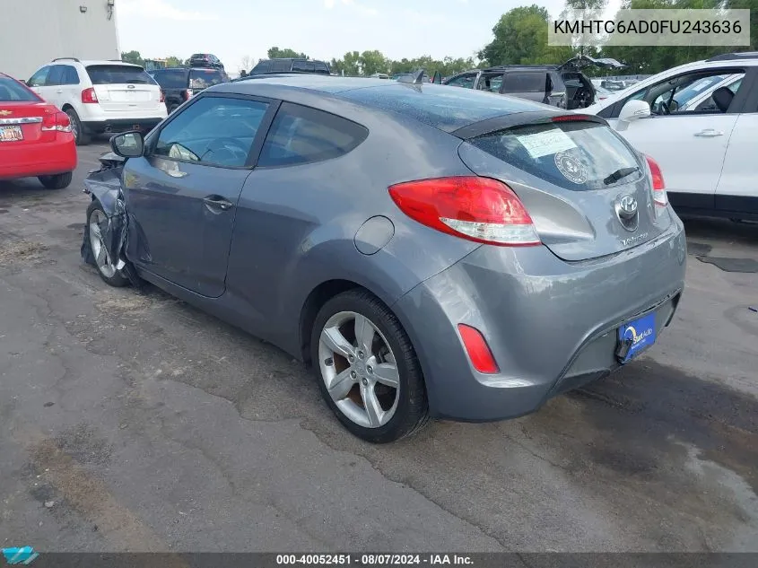 2015 Hyundai Veloster VIN: KMHTC6AD0FU243636 Lot: 40052451