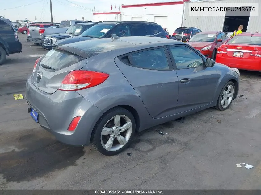 2015 Hyundai Veloster VIN: KMHTC6AD0FU243636 Lot: 40052451