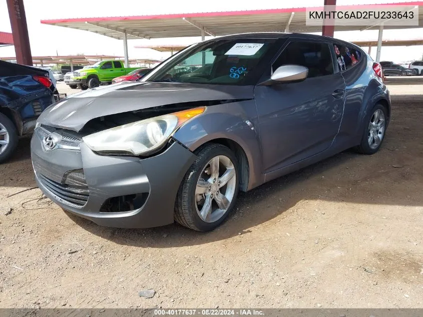 2015 Hyundai Veloster VIN: KMHTC6AD2FU233643 Lot: 40177637