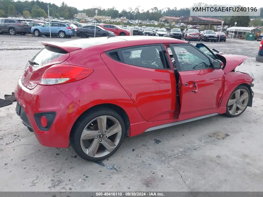 2015 Hyundai Veloster Turbo VIN: KMHTC6AE4FU240196 Lot: 40416110