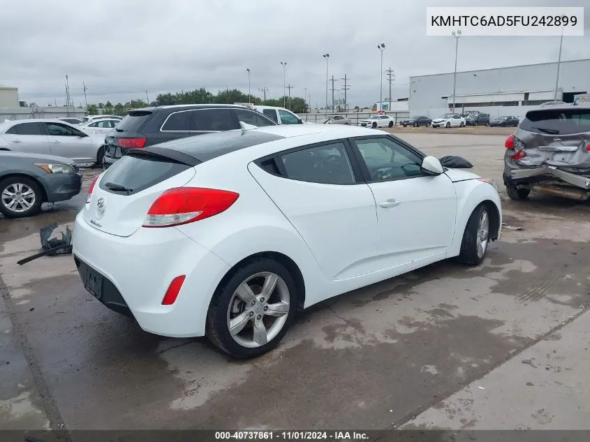 2015 Hyundai Veloster VIN: KMHTC6AD5FU242899 Lot: 40737861