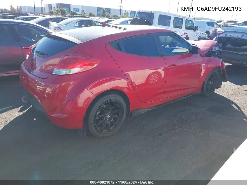 2015 Hyundai Veloster VIN: KMHTC6AD9FU242193 Lot: 40821072